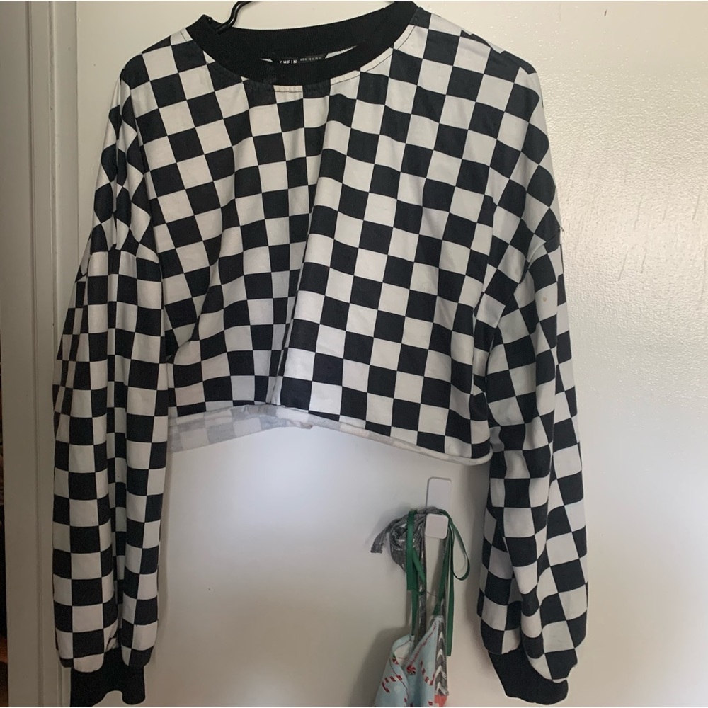Checkered Cropped Sweater